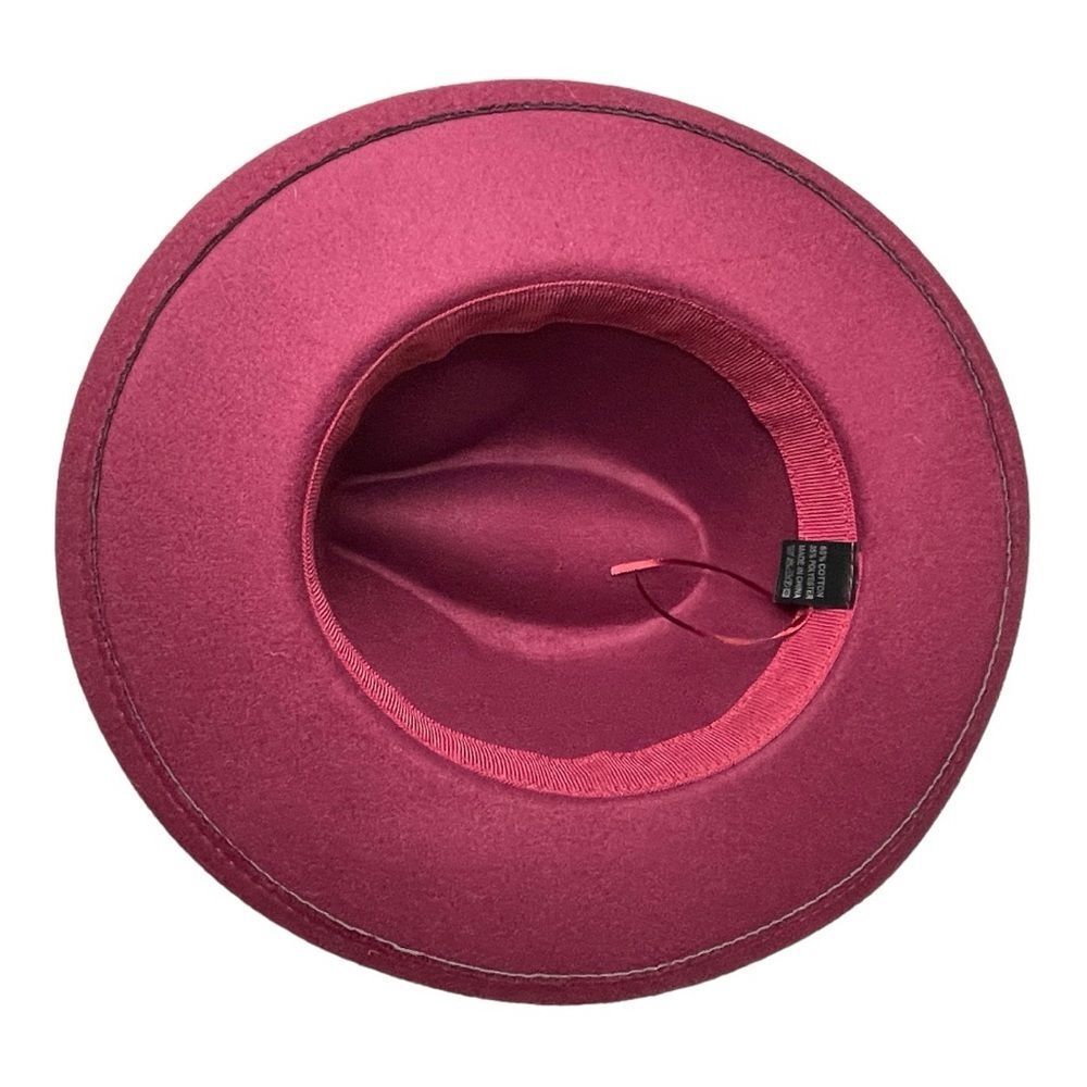 Beautiful Wine Color Felt Fedora with Elaborate Feather Hat Band - UNISEX - Picture 10 of 10